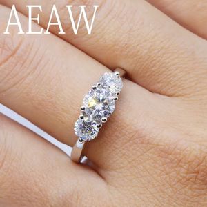 Alyans AEAW 2CTW 6.5mm Yuvarlak Kesim Nişan Düğün Elmas Yüzük Çift Halo Ring Platinum Kaplama Gümüş 231219