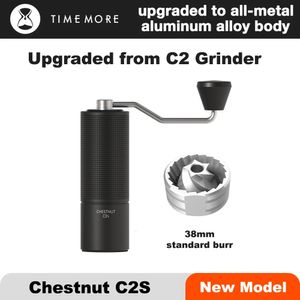 Manuella kaffekvarnar Timemore Chestnut C2S Manual Coffee Grinder Upgrade Integrerad metall Body Portable Handkvarn bra för resecamping 231219