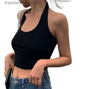 Zbiorniki damskie Camis bawełna seksowna backless Black White Tops Tops Halter Streetwear Veste Fe Crop Top Summer 2023 Podstawowe koszulki panie tuba camis l231220