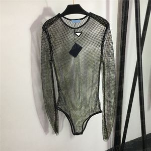 Błyszczące body dhinestone rompers Rompers Women Designer T koszule metalowa odznaka Jumpsuits puste urok rajstopy damskie rajstopy na imprezowym klubie nocnym