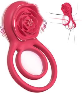 Vibrating Cock Ring with Rose Clitoral Stimulator, Pleasure Penis Ring Vibrator Couples Adult Sex Toys for Men Women