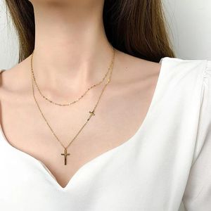 Pendanthalsband 316L Rostfritt stål Cross Double Layer Halsband Kvinnlig chocker enkel för kvinnor ingen blekning