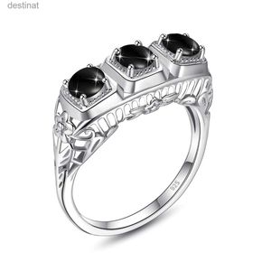 Solitärring Szjinao 3 Steine Schwarzer Onyx Ringe 925 Sterling Silber Rund Für Frau Jahrestag Geschenk Ehemann Trend Vintage Edlen Schmuck HotL231220