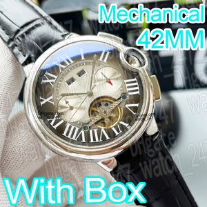 豪華なデザイナーメンズウォッチ自動時計高品質の暦年年週42mm 316ステンレス鋼の子牛層バンドミネラルガラススーパークローン時計