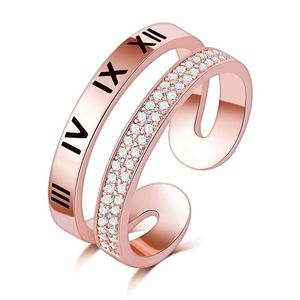 Nowa najwyższa jakość najwyższej jakości 18kgf Rose Gold wypełniony rzymski palec palec Pierścień z cyrkonem mikroorpią dla kobiet rocznica cała 2656