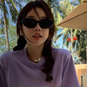 Solglasögon koreansk stil kvinnor fashon oval form uv400 skydd solglasögon för utomhussemester