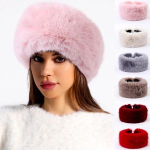 Fashion Winter Headbands Hat for Women Plush Faux Fur Hat Female Outdoor Warm Hairbands Wide Headwear Winter Accessories