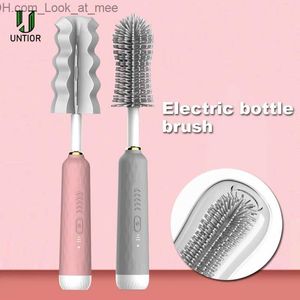 Rengöringsborstar Untiro Electric Baby Bottle Brush 3 In 1 Bottle Cleaning Set Silicone Baby Nipple Straw Cleaner Waterproof Electric Cup Brush Q231220