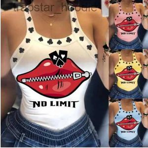 Women's Tanks Camis 2023 Summer Women's U Neck Sexy Letter Print T-Shirt Small Tank Sleless Lips Top Casual and Versatile Street Clothes L231220
