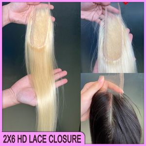 Glamorous 100% Virgin Human Hair Closure 2x6 HD Lace Closure 1 Piece 613 natural color Silky Straight Body Wave Hair Extension