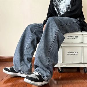 Blue Jeans Men Ankle length Male Straight Denim Pants Streetwear Baggy Ins Washed Black Clothes 231220