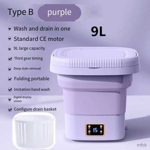 Mini tvättmaskiner 9l fällbar bärbar tvättmaskin med torktumlare för kläder reser hem underkläder sock mini ultraljud bricka touch barn