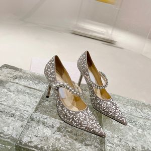 2024 New Luxury Designer JC Same Style Water Diamond Pearl One Line Decorative Banquet Women's High Heels