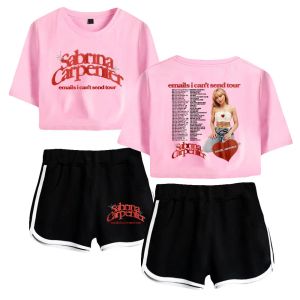 Sabrina Carpenter Emails I Can't Send Tour 2023 Trainingsanzug Damen Zweiteiliges Set Sommer Kurzarm Crop Top+Shorts Damen Set