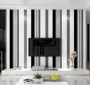 Papéis de parede Branco Papel de parede cinza preto Modern listras verticais papel de parede TV Background Sala de estar cobrindo mural para menino menino Bed6727932