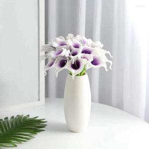 Grinaldas flores decorativas 48 pcs artificial calla lírio para diy buquê de casamento nupcial peças centrais decoração de casa (roxo em branco)