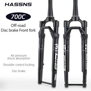 HASSNS Road Bike Fork Suspension 700C Rock Shox Air And Oil Shock Absorber Tapered Offroad Disc Brake Front 10012MM 231221