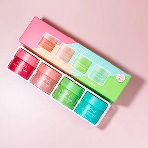 Bálsamo para lábios 8g máscara de dormir coreana 4pcs/conjunto mini conjunto de lábios perfumados máscara de lábios de cuidados hidratantes nutritivos