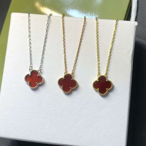 Vanty Cleefty Four Leaf Grass Necklace High Edition Lucky Grass Red Jade Medal Fritillaria Necklace Massion Prosesile Light Gift for Girlfriend