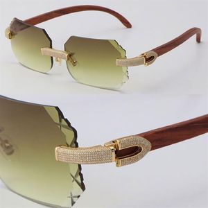 Ganz neue mikropavierte luxuriale Diamant-Set Sonnenbrille Holzgläser Felsen Holz Brillen Rahmen männlich und weiblich C D2574