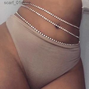 Waist Chain Belts Female Sexy Crystal Bikini Waist Chain Rhinestone Gold Silver Color Belly Necklace For Women Delicate Paillette Jewelry For BoL231221