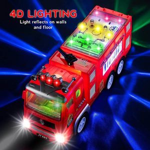 Brinquedo infantil de caminhão de bombeiros elétricos com luzes 4D brilhantes Sons de sirene reais sons e vêm mecanismo de bombeiros para meninos 231221