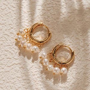 Hoop kolczyki Minar Urocze symulowana frędzno Pearl Thread Strand For Women 18K Real Gold Splated Brass Earring Casual Jewelry