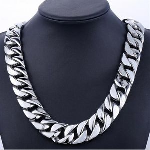 24mm Men Silver Curb Cuban Link Round Necklace Super Heavy Thick Punk Rock Hiphop Women Gold 316L Stainless Steel Bike Biker Chain204d