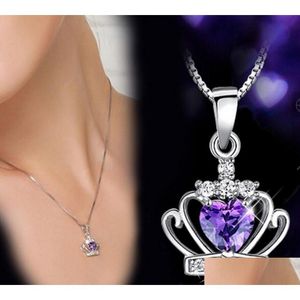 Colares de pingente 925 Sterling Sier Jóias Austríaca Cristal Coroa Pingente de Casamento Roxo / Sier Onda de Água Colar Drop Delivery Jewel Dhtjg