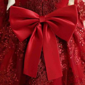 Flickans klänningar 1-5Y TODDLER GIRL KLÄNNING Fall paljett blomma långärmad tutu barn klänning baby röd jul båge kostym spädbarn första födelsedag outfit