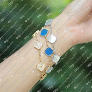 Fashion Classic Woman Armband 4 Four Leaf Clover Charm smycken Armband Elegant 18K Gold Agate Shell Pearl Moder och dotter CO270Q