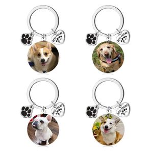 Wholesale Stainless steel dog tag keychain color printed photo copy DIY key pendant dog commemorative gift