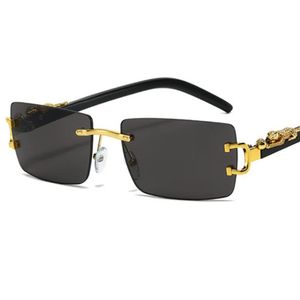 Moda rimless güneş gözlükleri unisex güneş glasse anti-uV gözlüklerini kırpma lens gözlükler kişilik leopar tapınakları gözlük