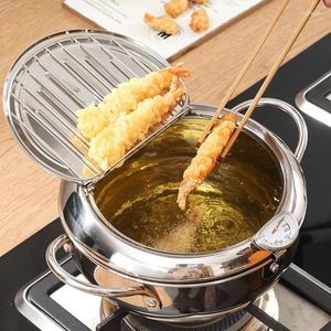 Pans Stainless Steel Oil Pan Household With Cover Tempura 304 Fryer Small Saving French Fries Frying