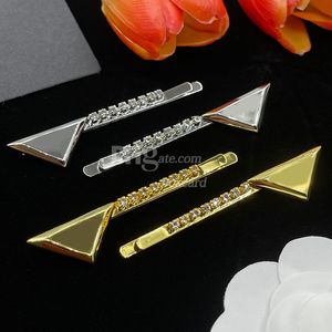 Designer Rhinestone Hair Clips Sterling Silver Hairclips Women Triangle Mental Barrettes Hair Jewelry Birthday Gift for Girls