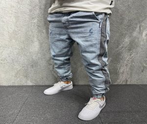 Erkekler için yırtık kot pantolon çizgili sokak kıyafeti hip hop denim jogger pantolon ince fit sıkıntılı pantolon5739980