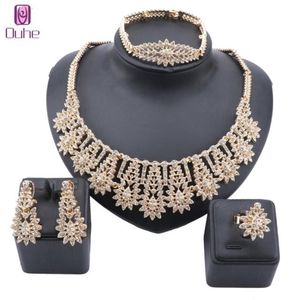 Dubai Gold Color Crystal Saudi Jewelry Sets Nigerian Wedding Necklace Jewellry Set Whole Bracelet Earring Ring Set208q
