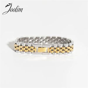 Joolim mücevher toptan su geçirmez genişlik13mm moda kalıcı tıknaz bant karışık zincir Paslanmaz çelik bilezik kadınlar için 231221