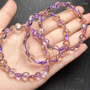 Link Bracelets Natural Amethyst Whith Citrine Heart Bracelet Reiki Gemstone Fashion Jewelry Fengshui Women Healing Lucky Energy Gift 1pcs