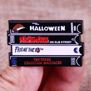 Horror Movie Collection Video Tape Emamel Pin Halloween Film VHS Tapes Badge Brosch Ryggsäck dekoration smycken bj