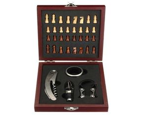 Home Visit Pourer Tin Foil Cutter With Chess Corkscrew Vintage Gift Box Cork Game Wine Opener Tool Set Wooden Board Accessory T2007558642