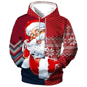 Natal com capuz para homens 3d papai noel impressão hoodies outono inverno manga longa moletom casual superior roupas de grandes dimensões 231220