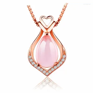 Collane a pendente caduta d'acqua love cz cristallo collana opale rosa chokers rosa oro colore per donne ragazze ross quarzo regalo carino