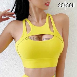 Roupa de ioga Soisou Sexy Sports Sports Sports Top Women Women Elastic Gym Sport Yoga Bras Bralette Top Top Pad Removable 13 Colorsl231221