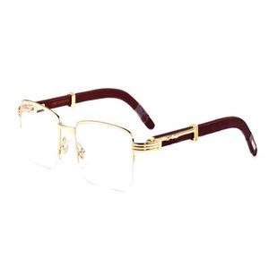 Wood Solglasögon män kvinnor semi rimless bambu solglasögon för män kvinnor buffel hornglasögon med lådfodral oculos de sol masculino244a