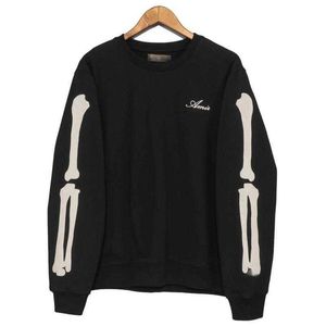 Casual Flocking Knochenmuster T-Shirt Top Mens Sweatshirt Hoodie Japanisch Korean Streetwear O-Neck Männer Sweatshirt12