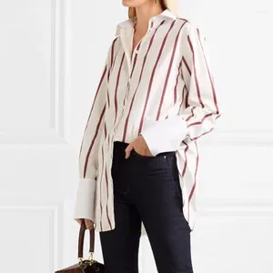 Women's Blouses Autumn Women Red Striped Pure Cotton Loose Long-sleeved Shirt