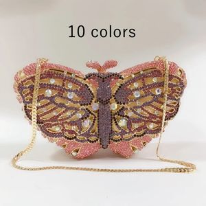 10 kolorów Butterfly Women Crystal Clutch Bag Lady Evening Torby S Torebka Kamienie Minaudiere torebki weselne torebki 231220