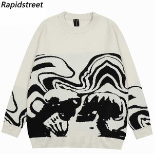 Erkek kazakları vintage örgü kazaklar sokak giyim y2k hip hop kafatası iskelet jumperlar erkekler harajuku sıradan punk gotik kazak unisex j231220