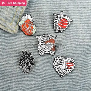 Gothic Rose Skull Heart Enamel Brooch Vampire Vessel Rat Rib Creative Badge Witch Jewelry Punk Clothing Accessories Lapel Pins